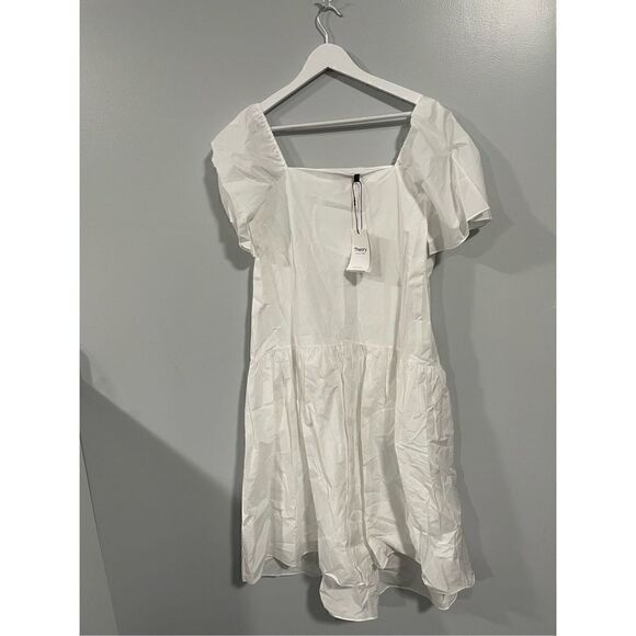 Brand New Theory SQ Tiered White MIDI Dress Women’s Medium Minimalist $400 - Picture 1 of 7